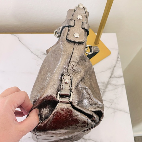 COACH Brooke Handbag Leather Pewter Silver Metallic Hobo Bag Purse F17165 - Picture 10 of 13